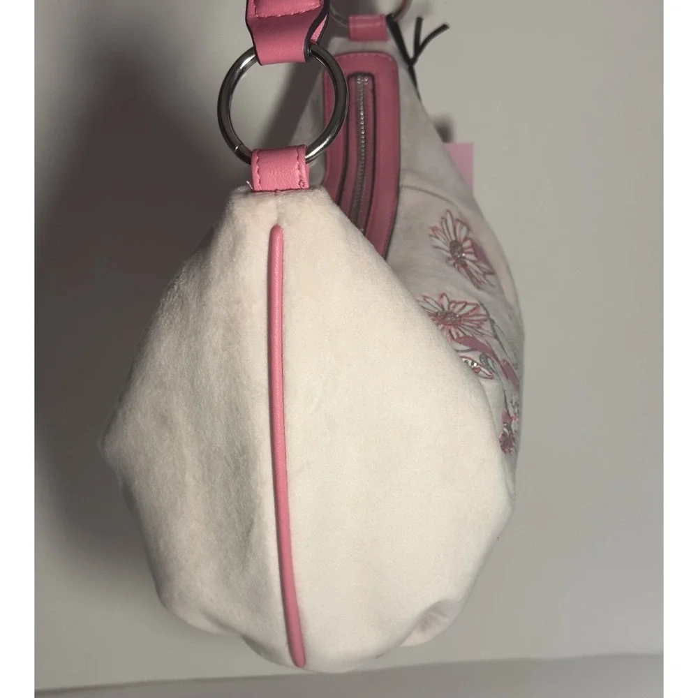 Juicy Couture Hobo Bag Juicy In Bloom Powder Blush Pink Velour Floral Y2K